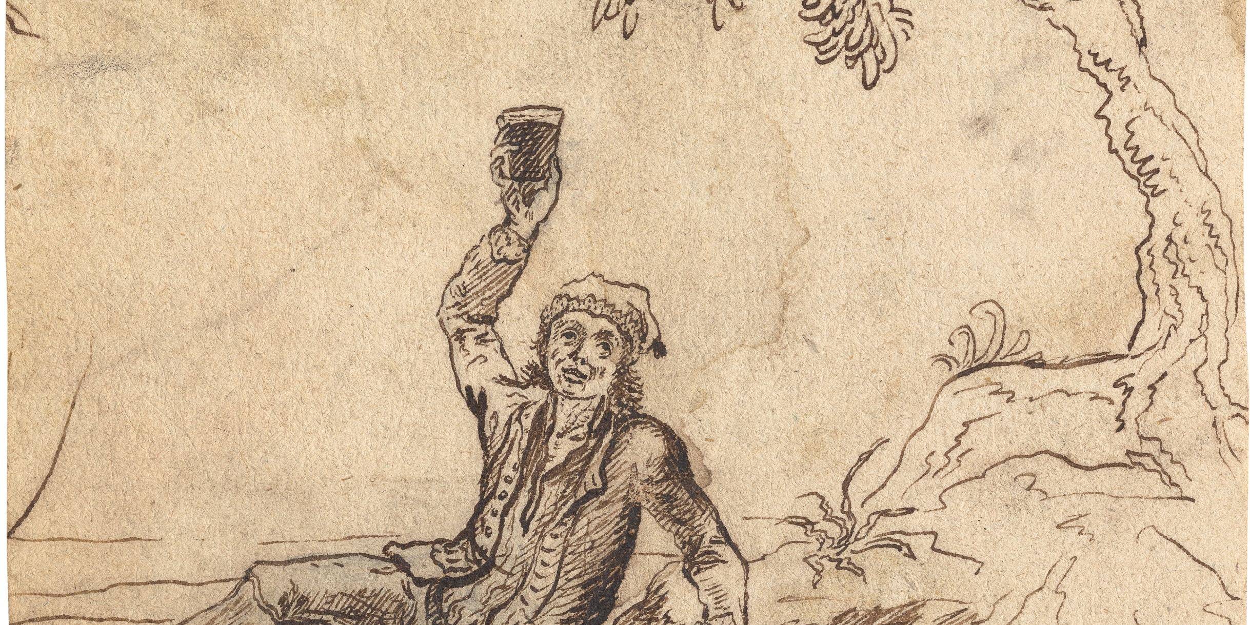 Der Zecher - Zeichnung vom aus Krefeld-Hüls stammenden Pfarrer Heinrich Rosen (1727-1804), der sich u. a. mit Obstanbau aber auch mit Mineralogie beschäftigte.