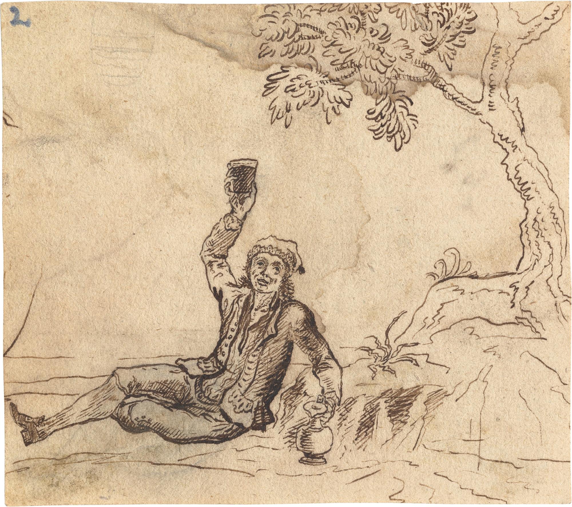 Der Zecher - Zeichnung vom aus Krefeld-Hüls stammenden Pfarrer Heinrich Rosen (1727-1804), der sich u. a. mit Obstanbau aber auch mit Mineralogie beschäftigte.