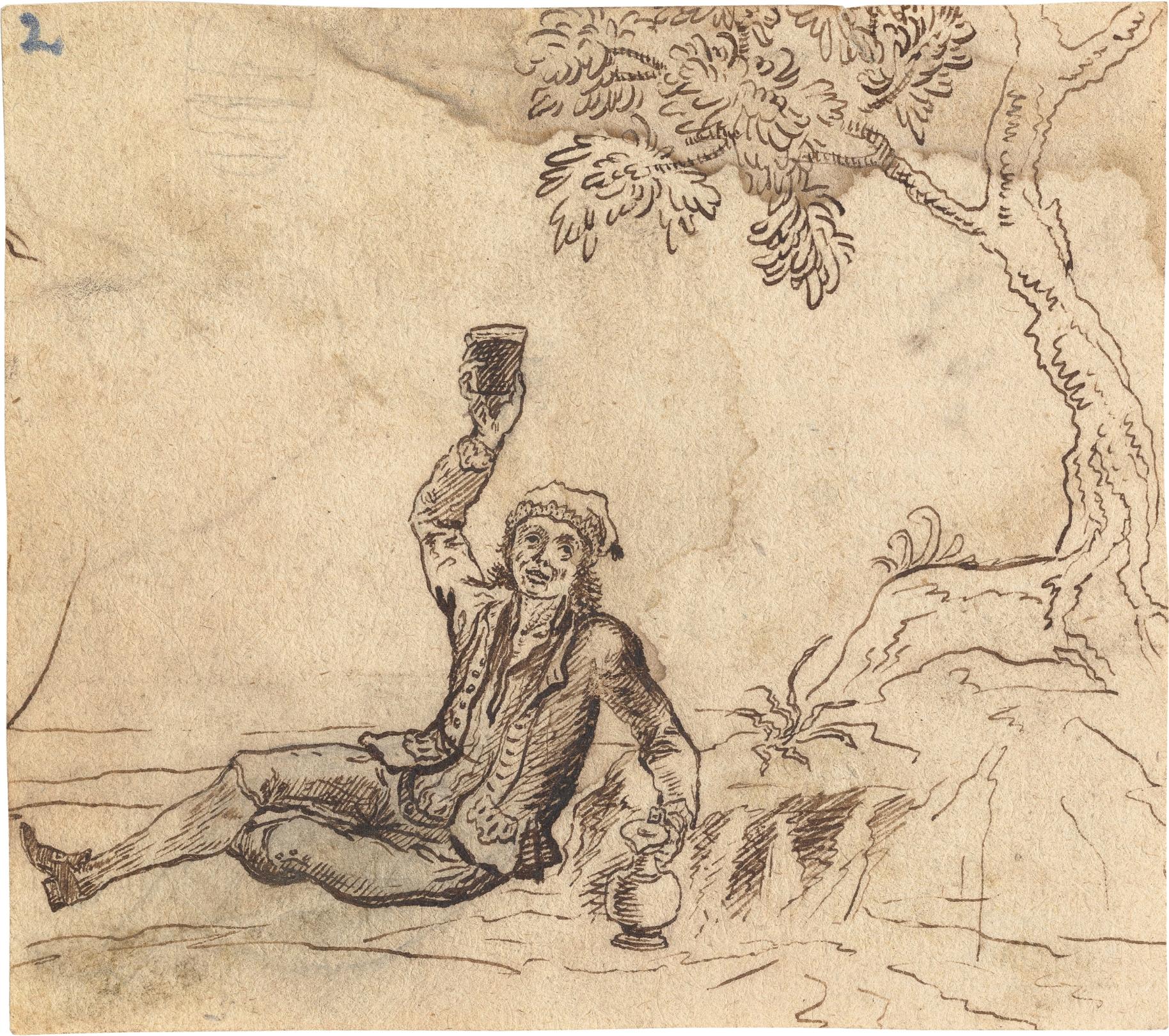 Der Zecher - Zeichnung vom aus Krefeld-Hüls stammenden Pfarrer Heinrich Rosen (1727-1804), der sich u. a. mit Obstanbau aber auch mit Mineralogie beschäftigte. (c) Bistum Aachen/Peter Hinschläger