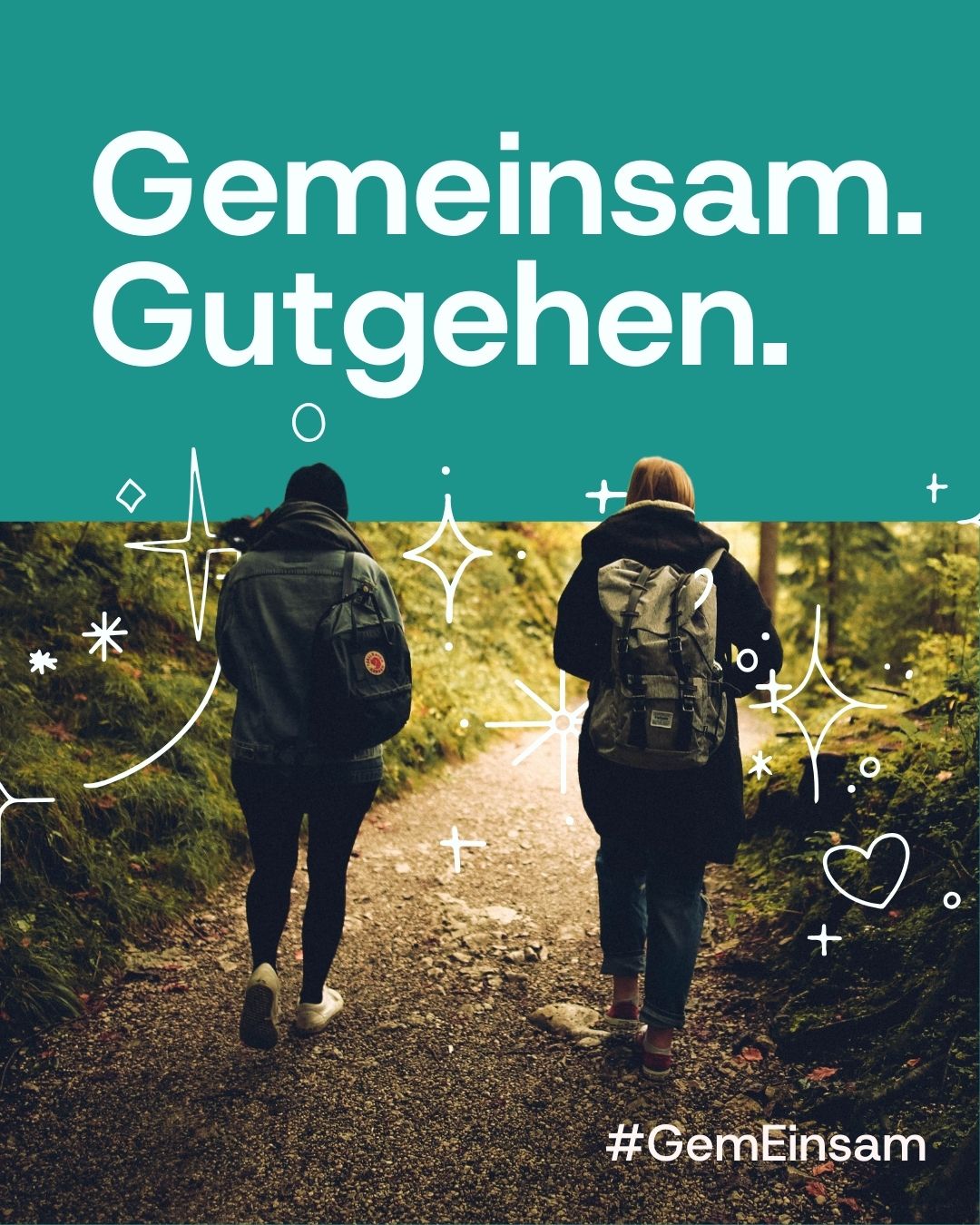 Ein ausdrucksstarkes Visual mit zwei Personen, die gemeinsam einen Weg gehen.