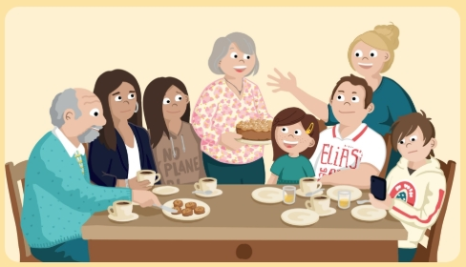 Familie Müller Familie aus mehreren Generationen versammelt um den Küchentisch