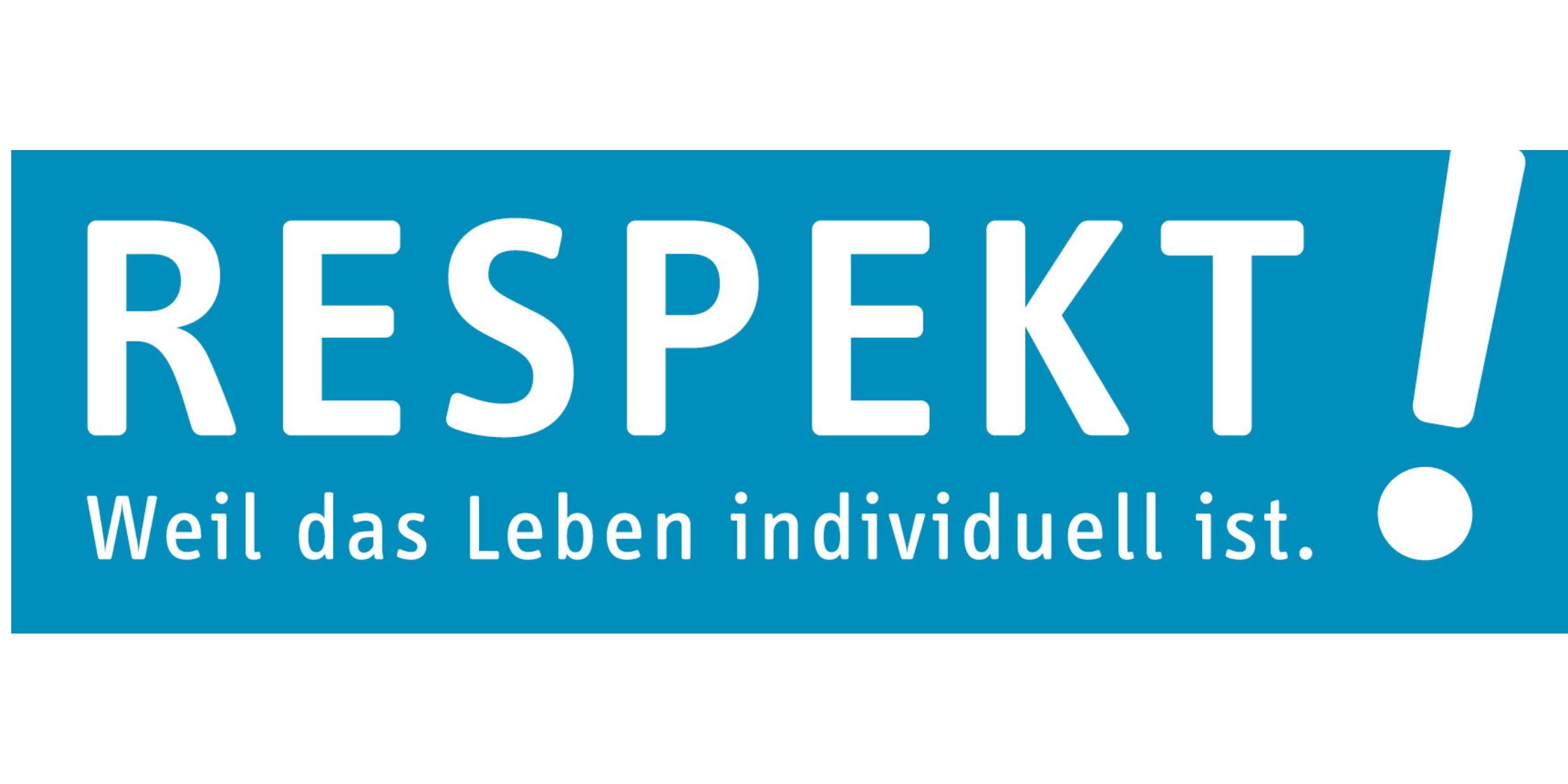 Logo, weiße Schrift auf blauem Grund mit dem Text RESPEKT 2.0! Weil das Leben individuell ist