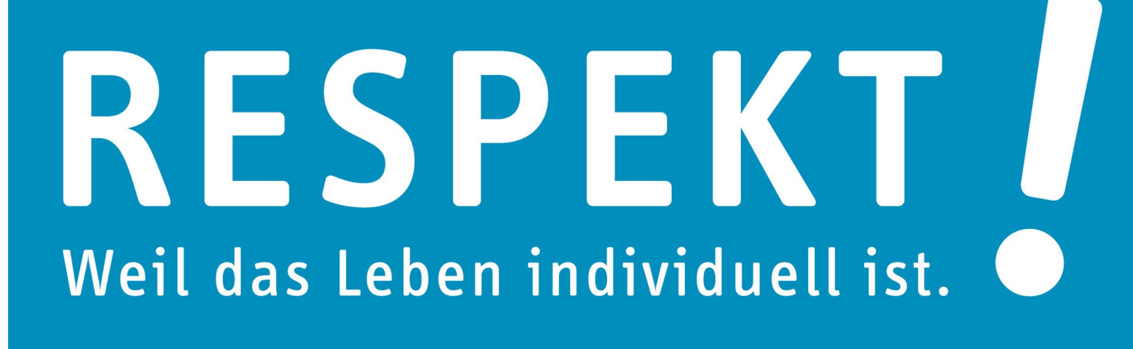 Logo, weiße Schrift auf blauem Grund mit dem Text RESPEKT 2.0! Weil das Leben individuell ist
