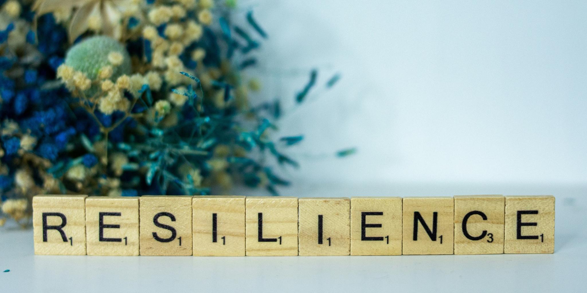 Resilienz geschrieben mit kleinen Holzsteinen