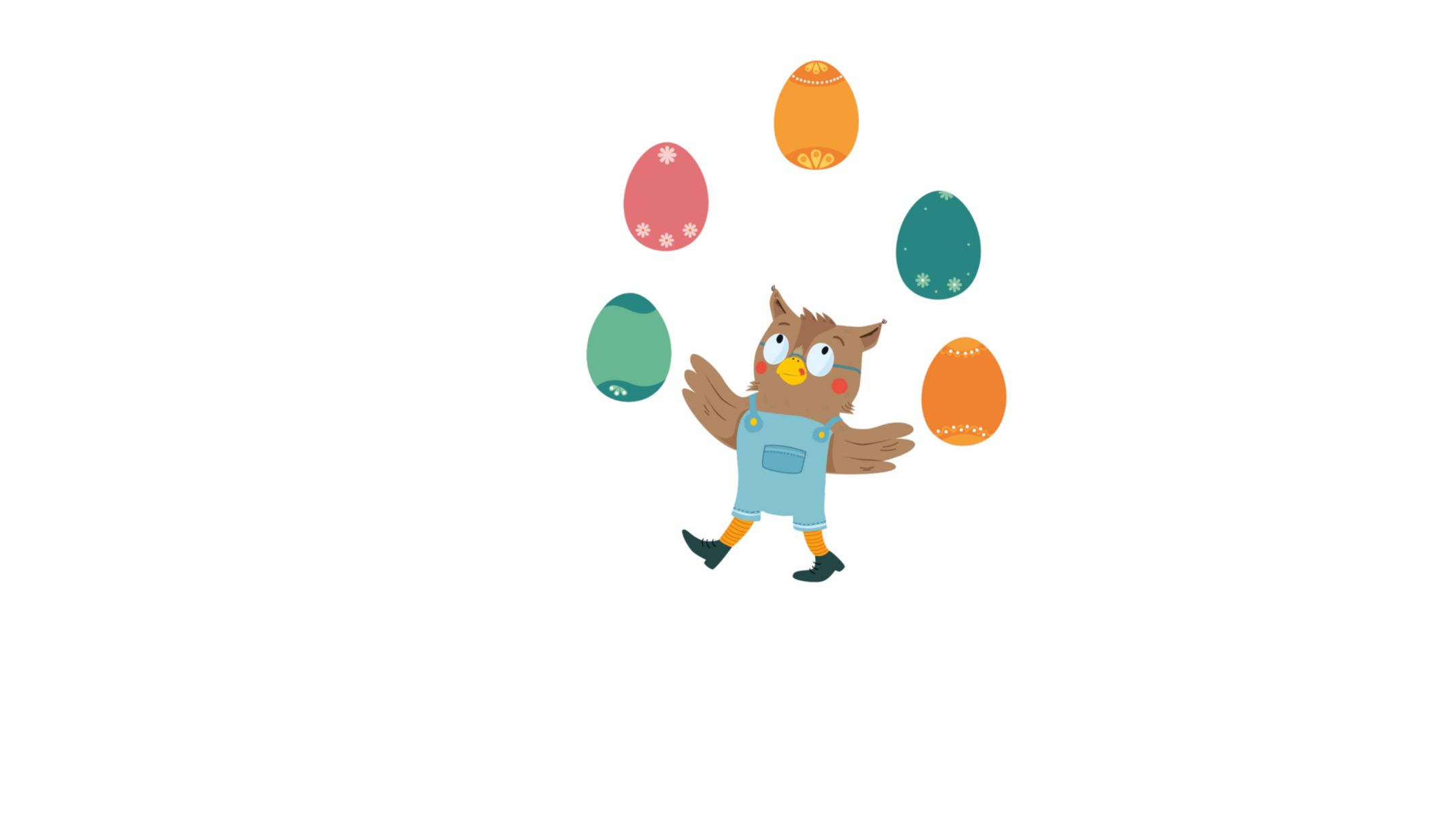 Eule jongliert Ostereier