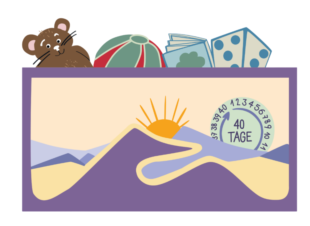 Kiste mit Wüstenweg und Spielzeug