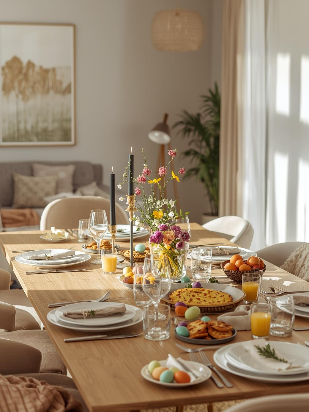 gedeckter Tisch der Familie an Ostern