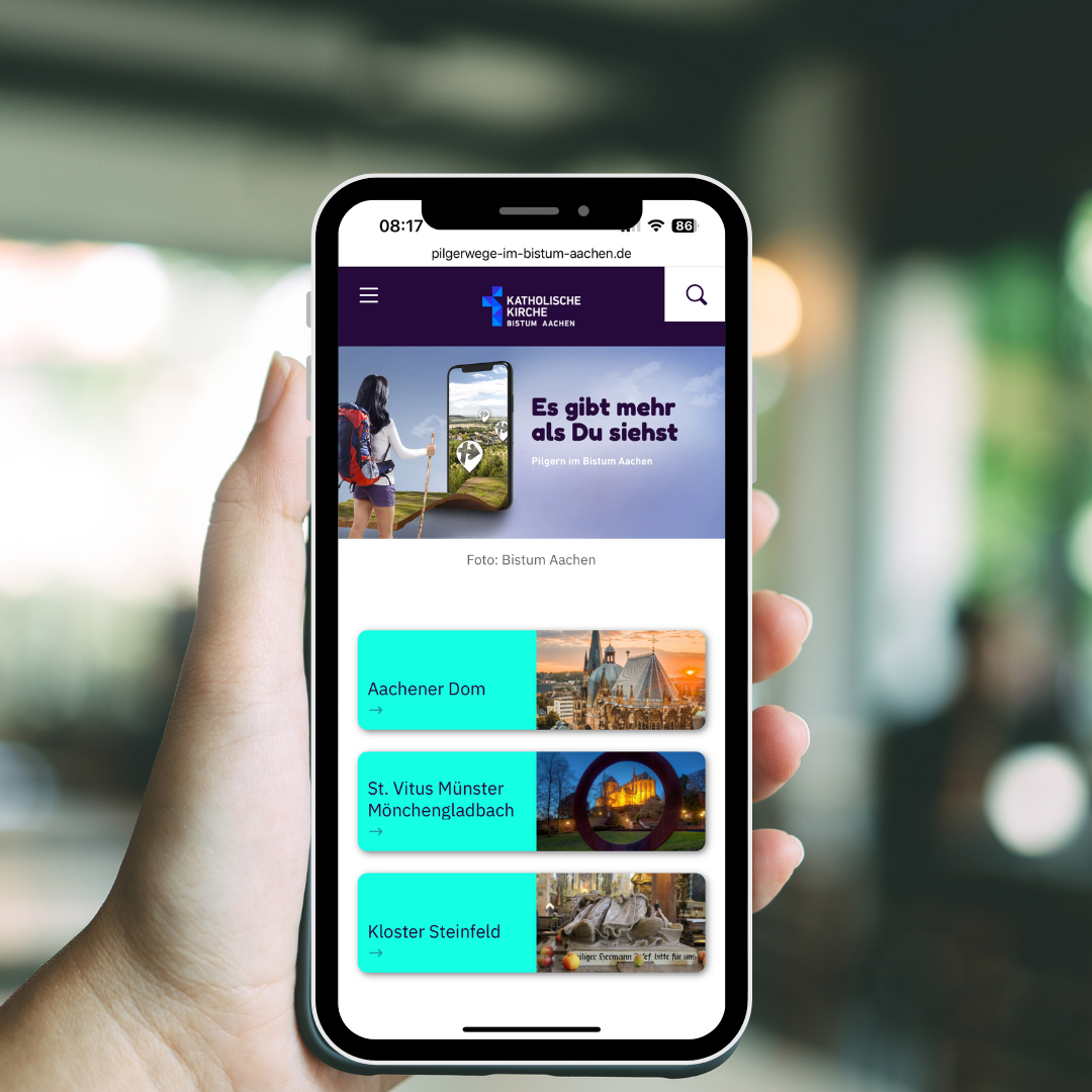 Bildschirm der app Pilgerwege im Bistum Aachen