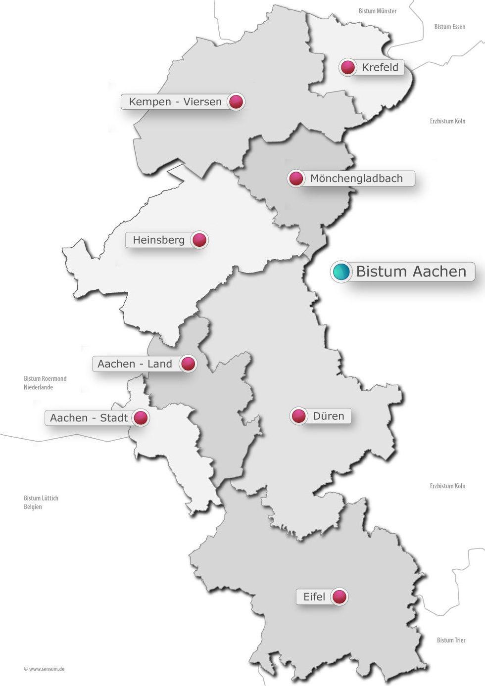 Karte des Bistums Aachen