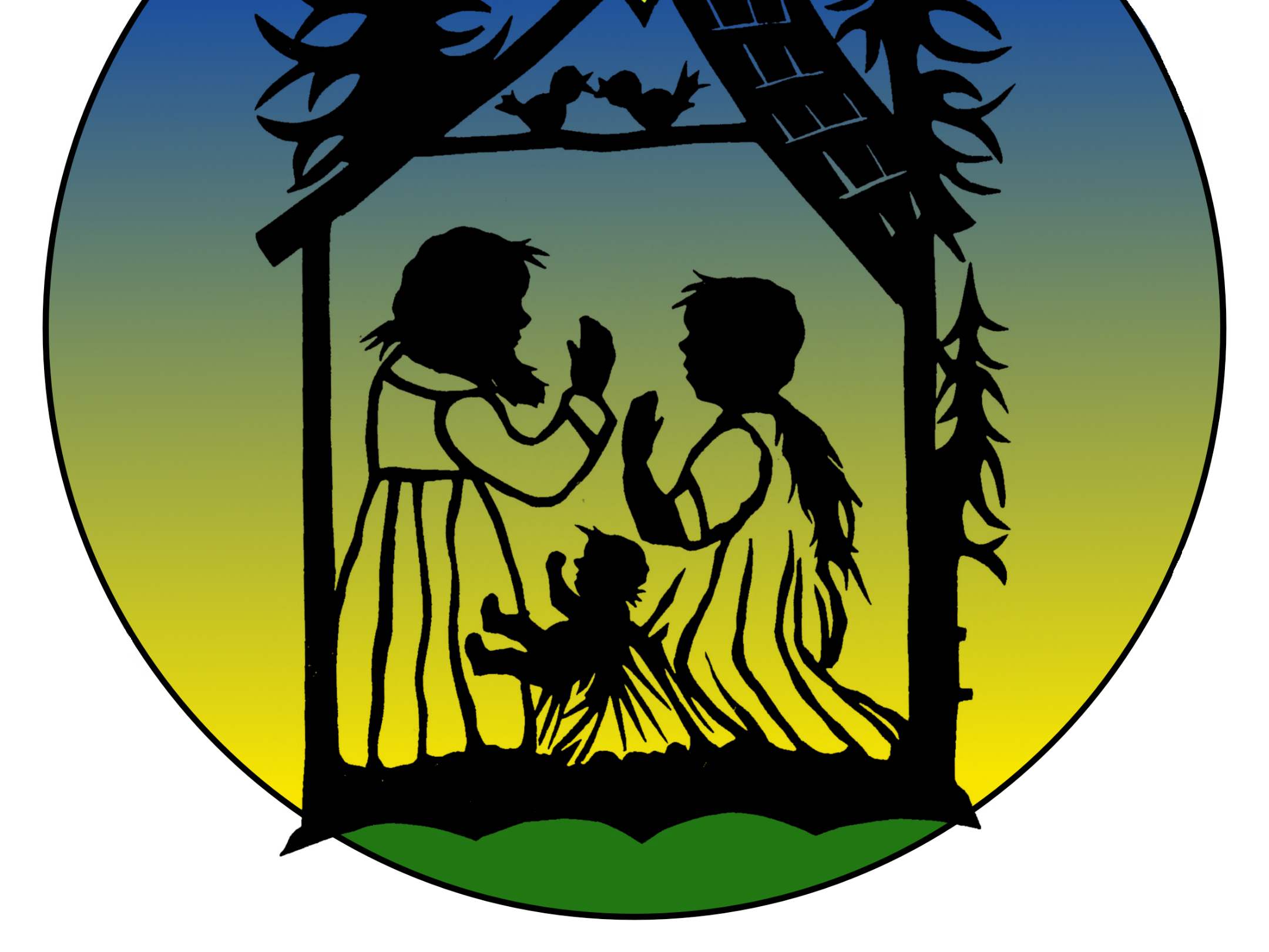 Kreisbild: Krippe als Scherenschnitt mit gelbem Stern oben in der Mitte